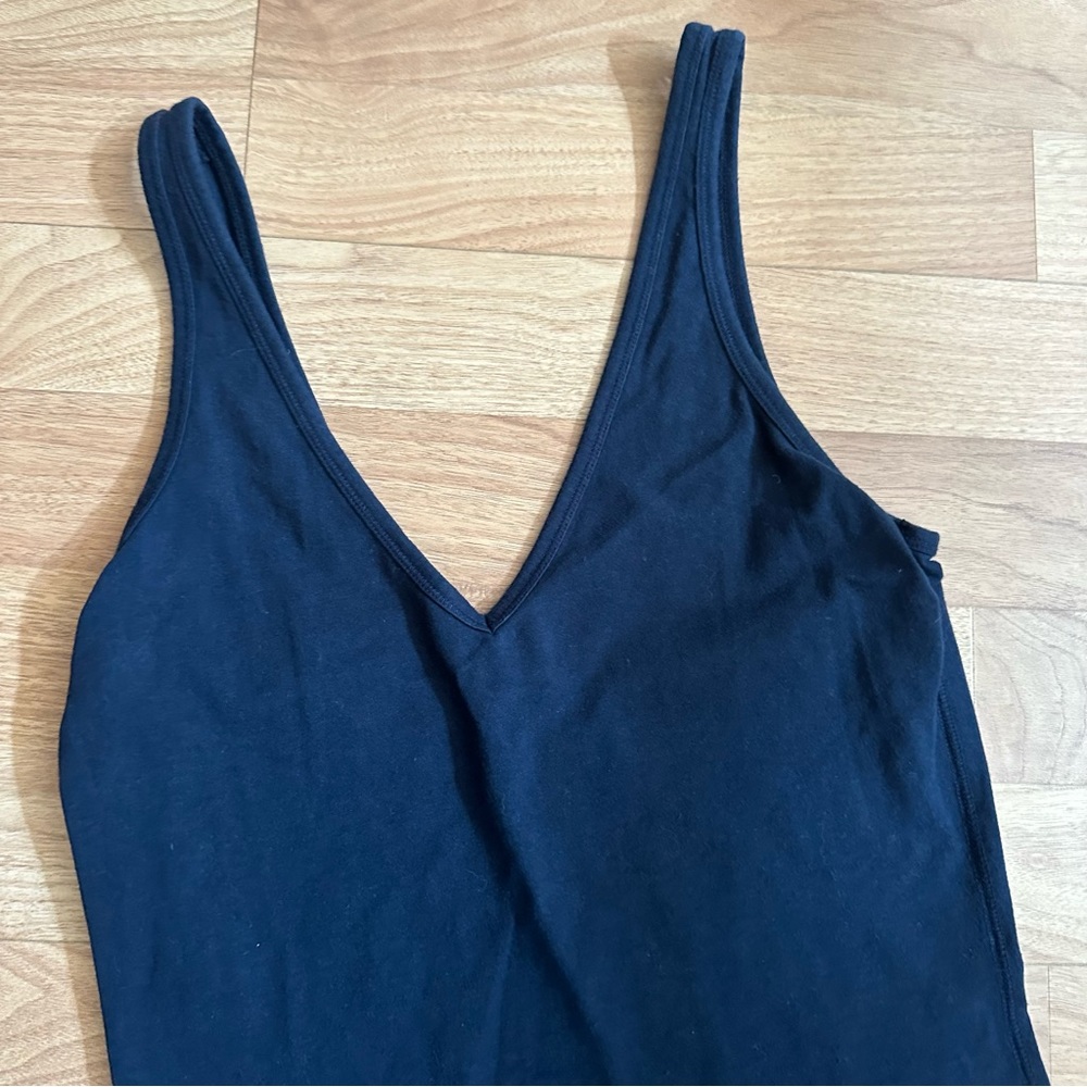 Abercrombie & Fitch V neck Fitted Navy Logo Cotton Dress - Picture 3 of 4